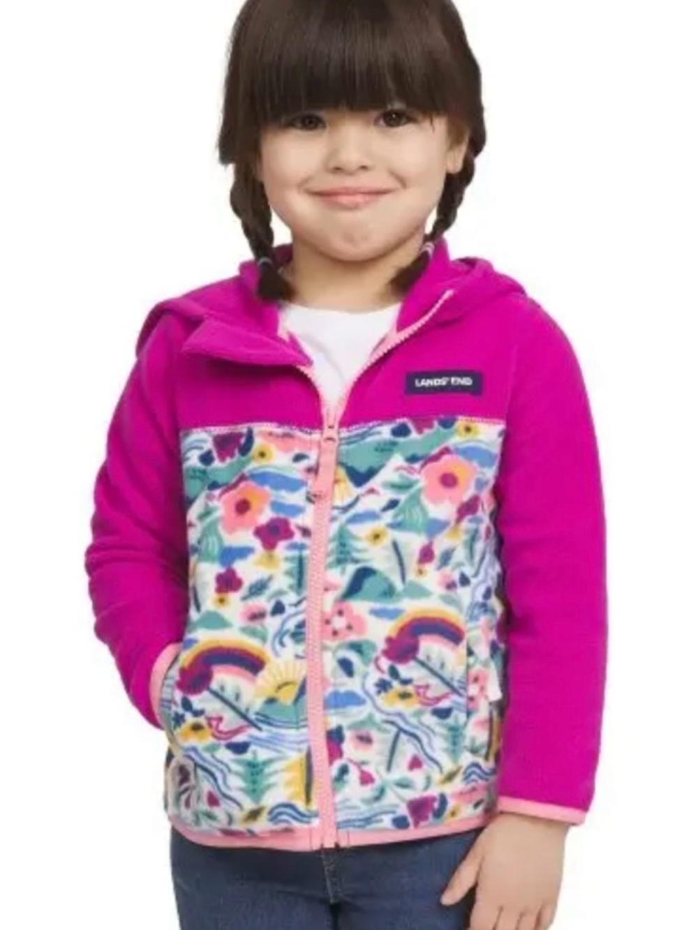 Land’s End Girl’s Floral Fleece Zip Front Hoodie - Picture 1 of 7
